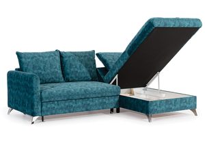 Miniaturka 8 - Narożnik modułowy w turkusowym kolorze z funkcją rozkładania i pojemnikiem na pościel