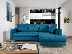 Miniaturka 24 - Przestronny narożnik modułowy w turkusowym kolorze z funkcją spania