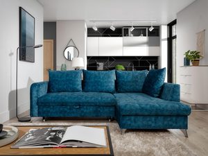 Miniaturka 25 - Komfortowy narożnik tapicerowany w turkusowym kolorze z poduszkami