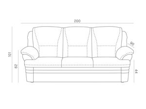 Miniaturka 3 - Rysunek 3-osobowej sofy z niskim oparciem i wyraźnym podłokietnikiem