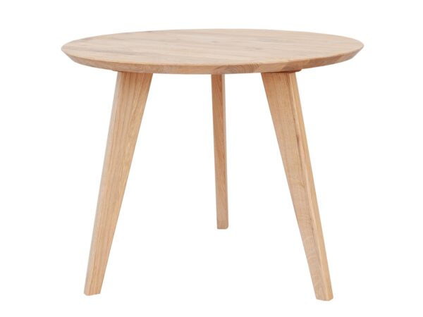 Okrągły stół dębowy na trzech nogach, skandynawski design
