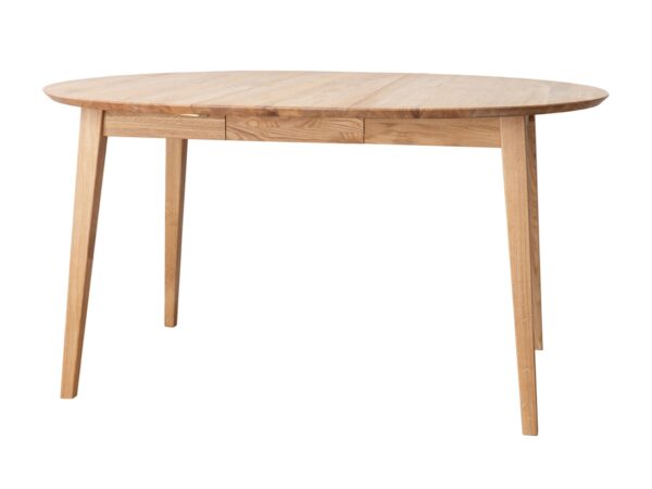 Okrągły stół dębowy, prosty design, naturalne wykończenie
