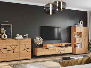 Miniaturka 1 - Zestaw mebli dębowym z elementami czarnymi oraz oświetleniem LED