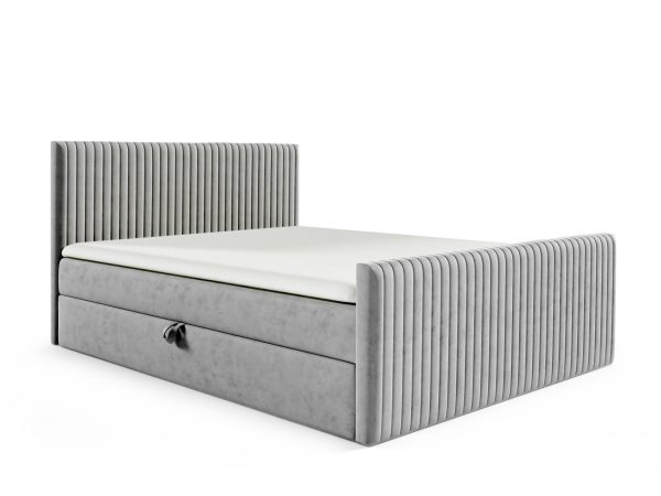 Szare łóżko z pojemnikiem i nowoczesnym frontem