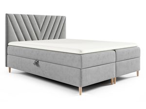 Miniaturka 1 - Łóżko tapicerowane w jasnoszarym kolorze z geometrycznym pikowaniem