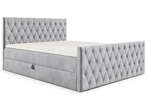 Miniaturka 1 - Łóżko tapicerowane w jasnoszarym kolorze z pikowanym zagłówkiem