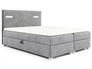 Miniaturka 1 - Łóżko tapicerowane w jasnoszarym kolorze z minimalistycznym zagłówkiem