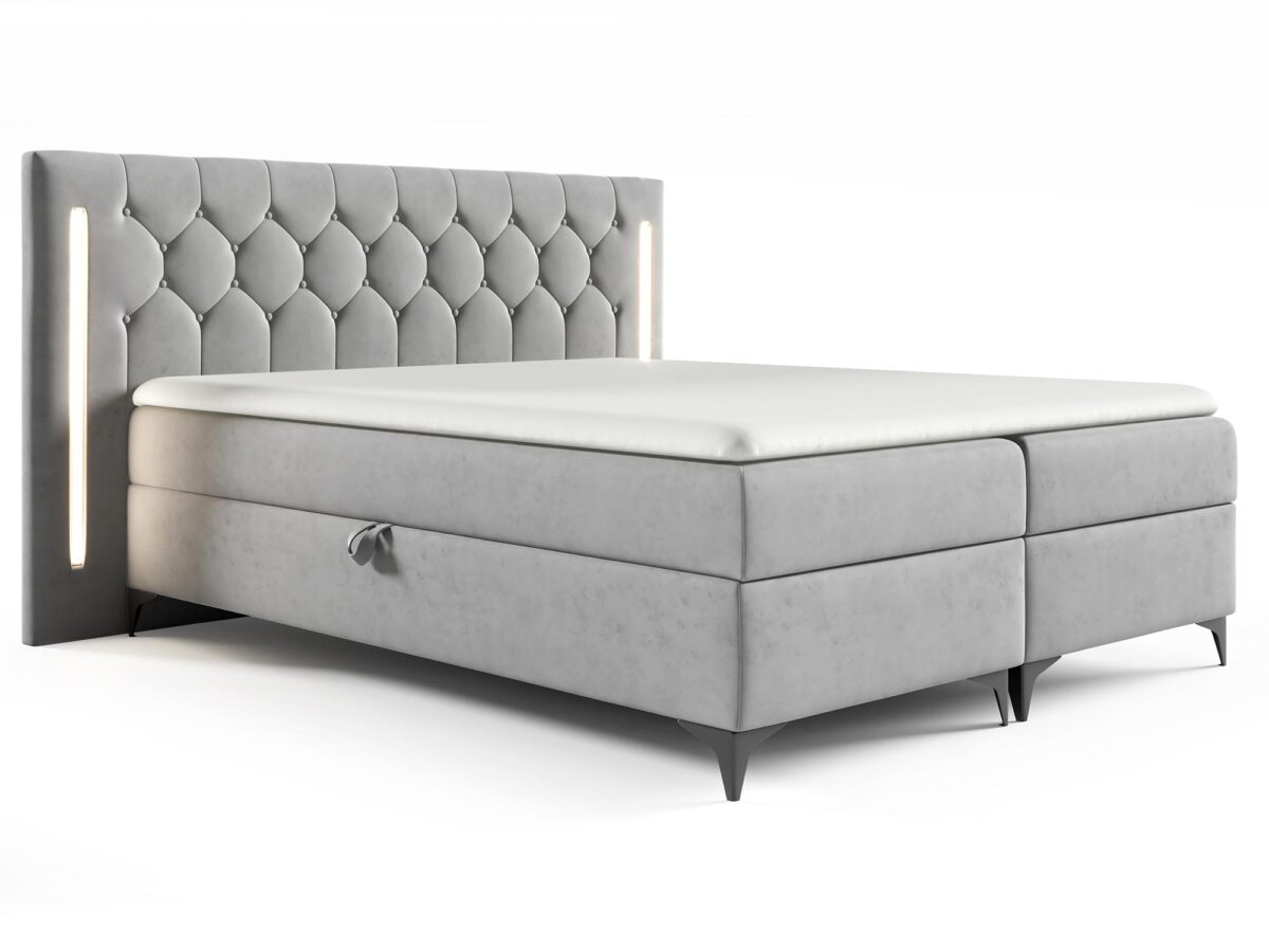 Pikowane Łóżko Kontynetalne z Oswietleniem LED Virelia