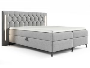 Miniaturka 1 - Łóżko tapicerowane w jasnoszarym kolorze z prostym, eleganckim wykończeniem