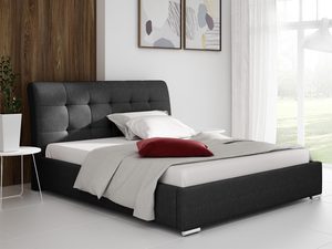 Miniaturka 3 - Antracytowe łóżko z przeszyciami – elegancka forma, białe poduszki.