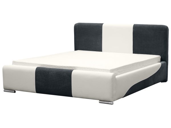 Szaro-czarne łóżko tapicerowane w stylu kontrastowym,