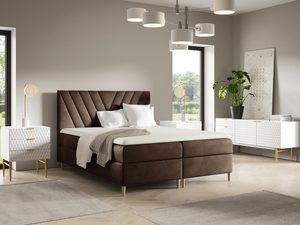 Miniaturka 2 - Klasyczne łóżko tapicerowane w brązowym kolorze z prostym zagłówkiem