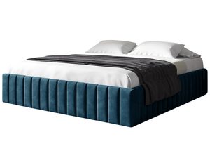 Miniaturka 6 - Granatowe łóżko tapicerowane z pionowym wzorem, idealne do modernistycznych wnętrz.