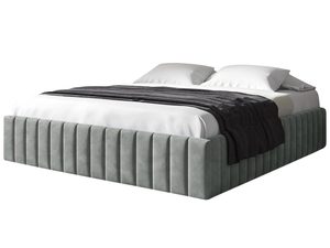 Miniaturka 4 - Szare łóżko tapicerowane w stylu soft loft z pikowanym bokiem i czarną narzutą.