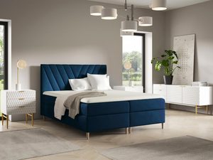 Miniaturka 3 - Łóżko tapicerowane w granatowym kolorze z prostym wykończeniem