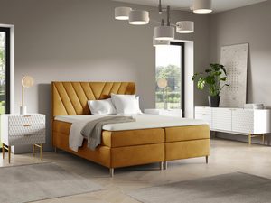 Miniaturka 7 - Nowoczesne łóżko tapicerowane w musztardowym kolorze z pionowym pikowaniem
