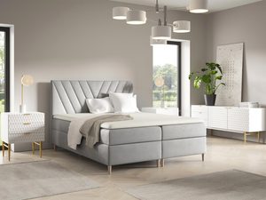 Miniaturka 8 - Łóżko tapicerowane w szarym kolorze z geometrycznym wzorem na zagłówku