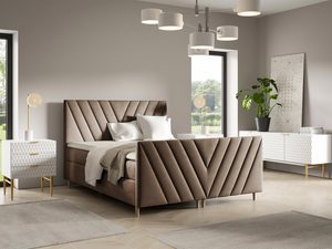 Miniaturka 7 - Łóżko tapicerowane w beżowym kolorze z pionowym pikowaniem