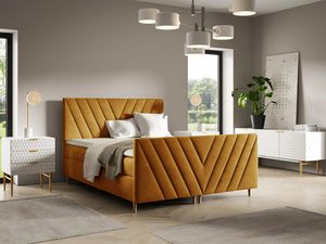 Miniaturka 8 - Nowoczesne łóżko tapicerowane w musztardowym kolorze z pionowym pikowaniem