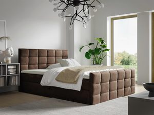 Miniaturka 6 - Łóżko tapicerowane w ciemnobrązowym kolorze z pikowanym zagłówkiem