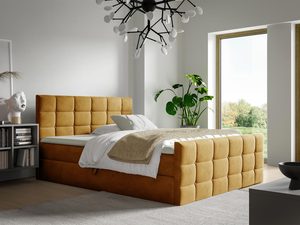 Miniaturka 8 - Łóżko tapicerowane w musztardowym kolorze z pikowanym zagłówkiem