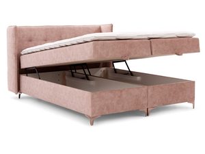 Miniaturka 1 - Eleganckie różowe łóżko tapicerowane z otwartym pojemnikiem