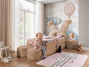 Miniaturka 5 - Brązowe łóżko z zagłówkiem w kształcie króliczych uszu do pokoju dziecięcego