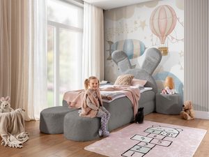 Miniaturka 6 - Szare łóżko dziecięce z siedziskiem i zagłówkiem w kształcie króliczka