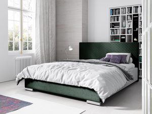 Miniaturka 7 - Zielone łóżko z wyraźnie tapicerowanym zagłówkiem, biała pościel