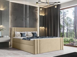 Miniaturka 8 - Łóżko tapicerowane w beżowym kolorze z eleganckim wykończeniem