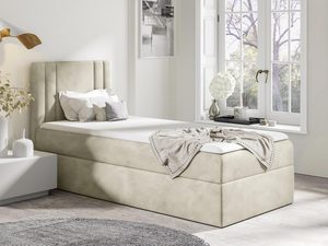 Miniaturka 3 - Beżowe łóżko tapicerowane z ozdobnym marszczeniem do jasnej sypialni