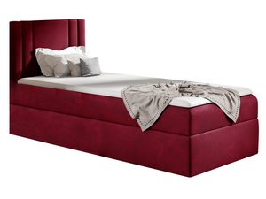 Miniaturka 1 - Bordowe łóżko glamour z prostokątnym zagłówkiem i kocem