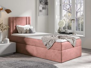 Miniaturka 7 - Tapicerowane łóżko pudroworóżowe z przeszywanym zagłówkiem do sypialni
