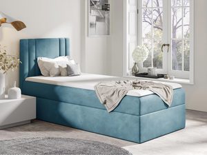 Miniaturka 9 - Błękitne łóżko tapicerowane w stylu glamour z dekoracyjną narzutą