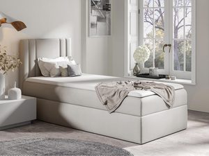 Miniaturka 2 - Jasnoszare łóżko do sypialni w stylu skandynawskim z prostą formą