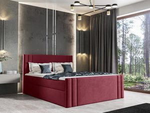 Miniaturka 2 - Łóżko tapicerowane w bordowym kolorze z prostym wykończeniem