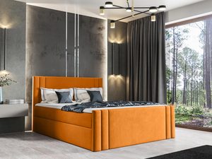 Miniaturka 3 - Pomarańczowe łóżko kontynentalne z wysokim zagłówkiem