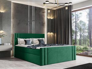 Miniaturka 4 - Łóżko tapicerowane w ciemnozielonym kolorze z pikowanym zagłówkiem