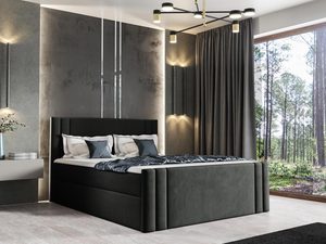 Miniaturka 5 - Kontynentalne łóżko tapicerowane w kolorze czarnym w aranżacji sypialnianej