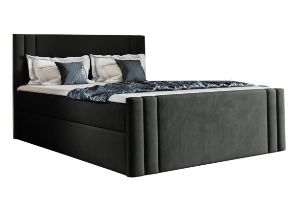 Czarne łóżko tapicerowane z prostym minimalistycznym zagłówkiem