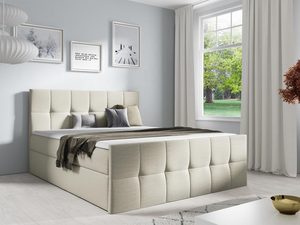 Miniaturka 1 - Łóżko tapicerowane w kremowym kolorze z pikowanym zagłówkiem
