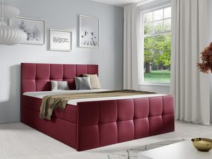 Miniaturka 10 - Łóżko tapicerowane w bordowym kolorze z pikowanym zagłówkiem