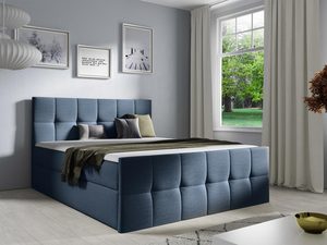 Miniaturka 12 - Luksusowe łóżko tapicerowane w granatowym kolorze z pikowanym zagłówkiem