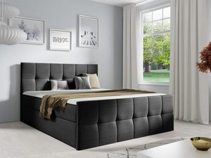 Miniaturka 9 - Łóżko tapicerowane w czarnym kolorze z prostym, eleganckim wykończeniem