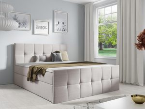 Miniaturka 7 - Łóżko tapicerowane w kremowym kolorze z pikowanym wykończeniem