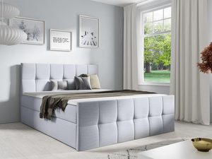 Miniaturka 11 - Łóżko tapicerowane w jasnoszarym kolorze z pikowanym wykończeniem