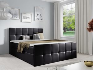 Miniaturka 13 - Łóżko tapicerowane w czarnym kolorze z prostym, pikowanym wykończeniem