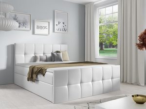 Miniaturka 14 - Eleganckie łóżko tapicerowane w białym kolorze z pikowanym zagłówkiem