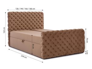 Miniaturka 5 - Łóżko tapicerowane z przeszyciami, brązowe styl loftowy z wymiarami technicznymi