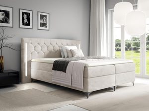 Miniaturka 5 - Luksusowe łóżko tapicerowane w jasnoszarym kolorze z prostym zagłówkiem